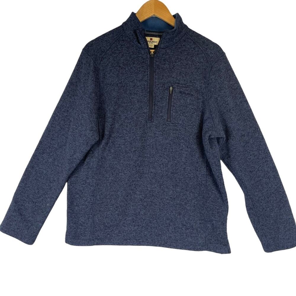 Woolrich Men’s 1/4 Zip Long Sleeve High Neck Sweater Fleece Blue Large